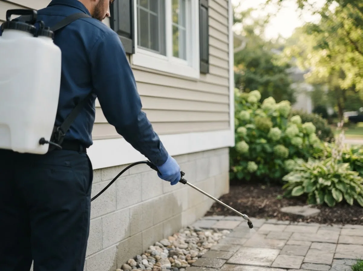 Pest control technician inspecting a home in Hooker, OK